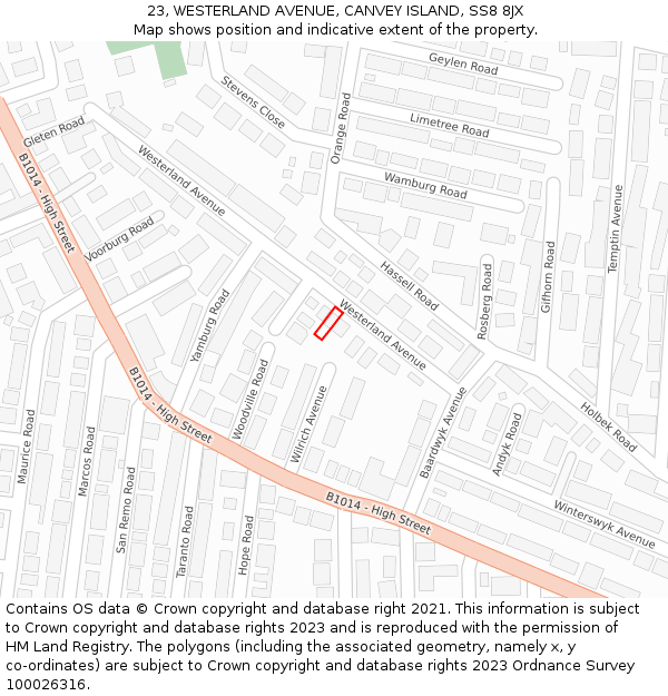 23, WESTERLAND AVENUE, CANVEY ISLAND, SS8 8JX: Location map and indicative extent of plot