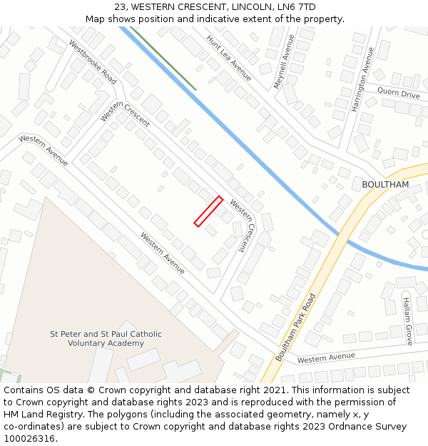 23, WESTERN CRESCENT, LINCOLN, LN6 7TD: Location map and indicative extent of plot