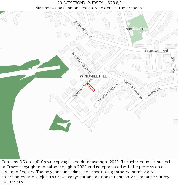 23, WESTROYD, PUDSEY, LS28 8JE: Location map and indicative extent of plot