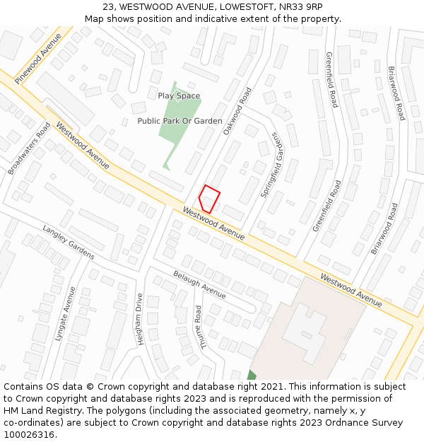 23, WESTWOOD AVENUE, LOWESTOFT, NR33 9RP: Location map and indicative extent of plot