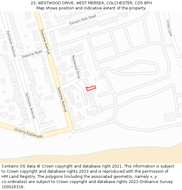 23, WESTWOOD DRIVE, WEST MERSEA, COLCHESTER, CO5 8PH: Location map and indicative extent of plot