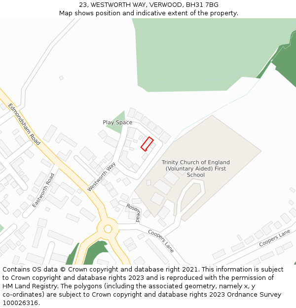 23, WESTWORTH WAY, VERWOOD, BH31 7BG: Location map and indicative extent of plot