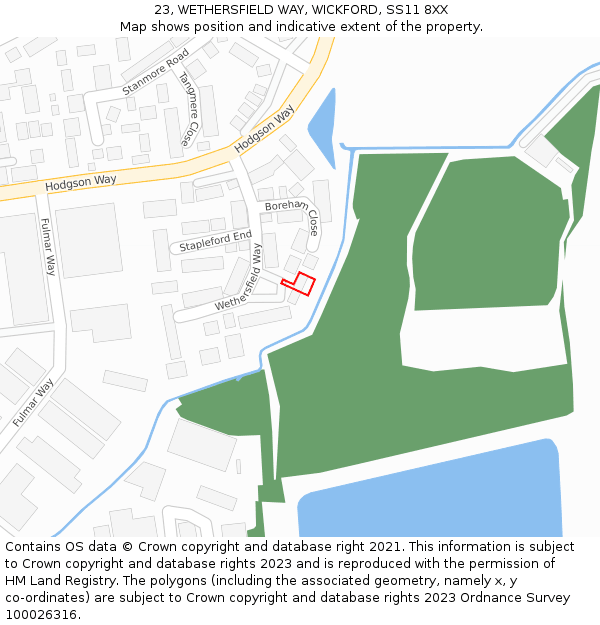 23, WETHERSFIELD WAY, WICKFORD, SS11 8XX: Location map and indicative extent of plot