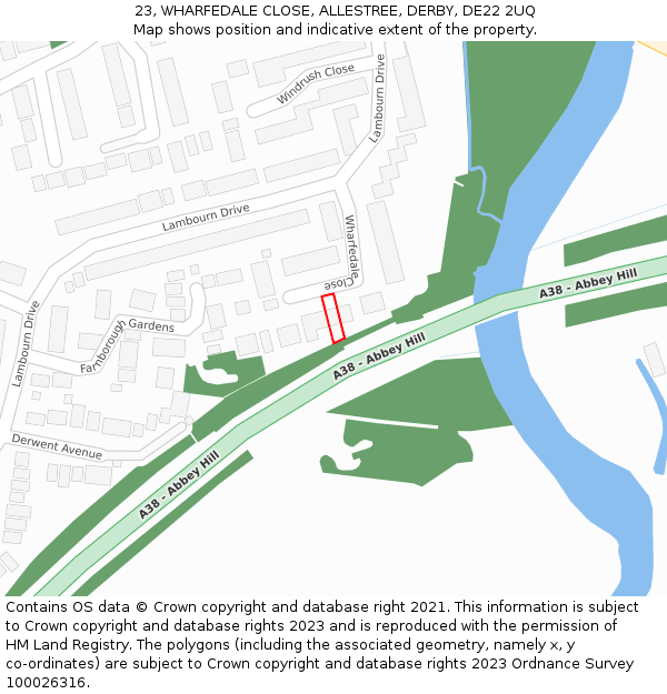 23, WHARFEDALE CLOSE, ALLESTREE, DERBY, DE22 2UQ: Location map and indicative extent of plot