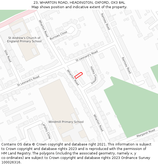 23, WHARTON ROAD, HEADINGTON, OXFORD, OX3 8AL: Location map and indicative extent of plot