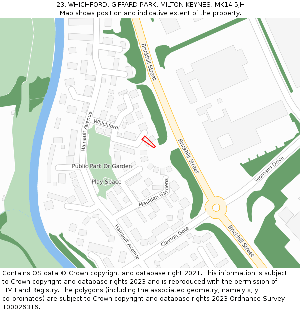 23, WHICHFORD, GIFFARD PARK, MILTON KEYNES, MK14 5JH: Location map and indicative extent of plot