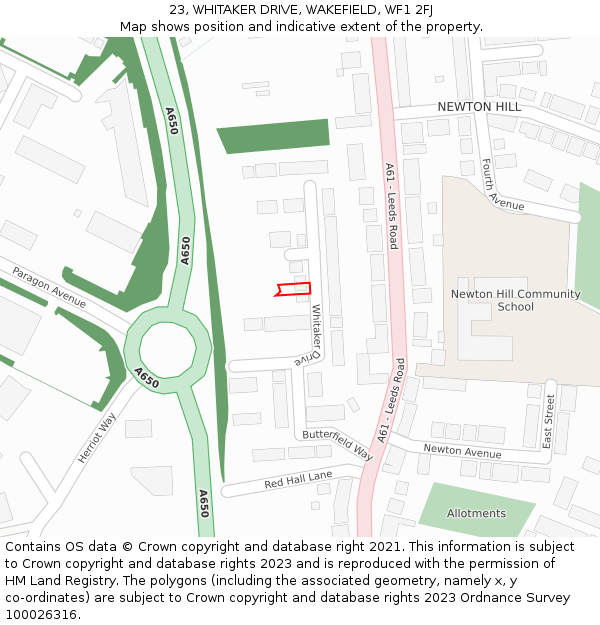 23, WHITAKER DRIVE, WAKEFIELD, WF1 2FJ: Location map and indicative extent of plot