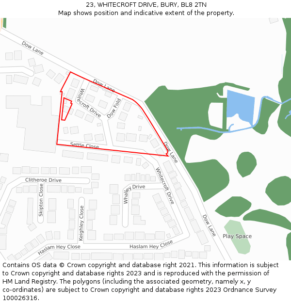 23, WHITECROFT DRIVE, BURY, BL8 2TN: Location map and indicative extent of plot