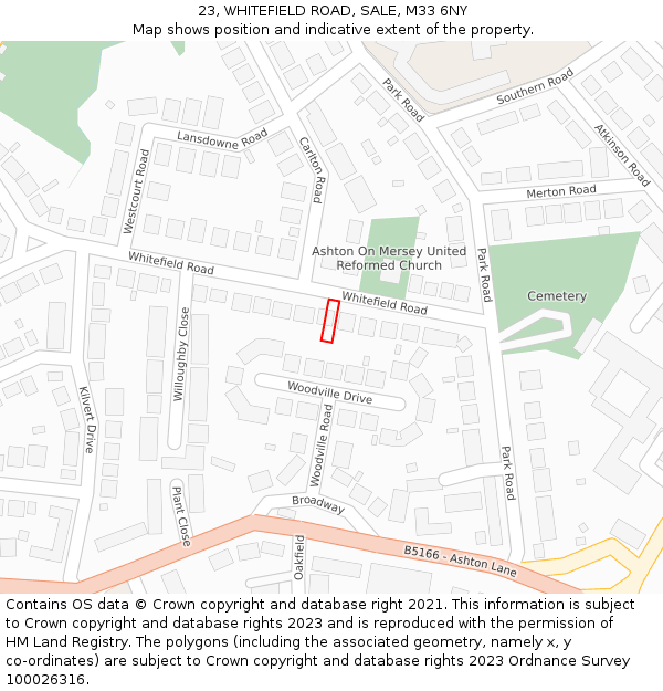 23, WHITEFIELD ROAD, SALE, M33 6NY: Location map and indicative extent of plot