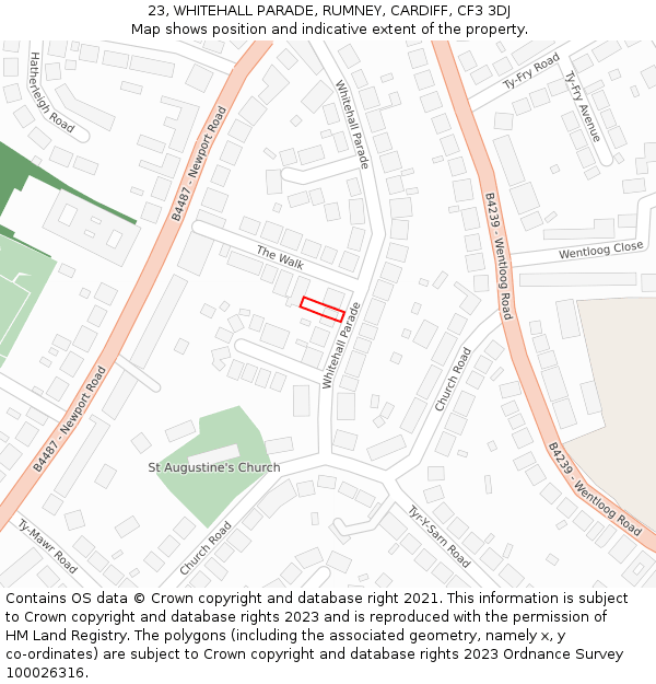 23, WHITEHALL PARADE, RUMNEY, CARDIFF, CF3 3DJ: Location map and indicative extent of plot