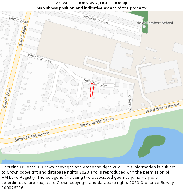 23, WHITETHORN WAY, HULL, HU8 0JF: Location map and indicative extent of plot