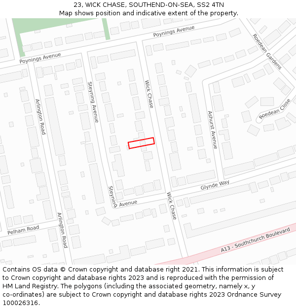 23, WICK CHASE, SOUTHEND-ON-SEA, SS2 4TN: Location map and indicative extent of plot