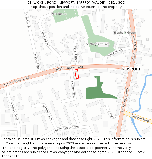 23, WICKEN ROAD, NEWPORT, SAFFRON WALDEN, CB11 3QD: Location map and indicative extent of plot