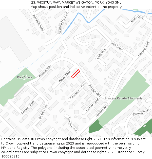 23, WICSTUN WAY, MARKET WEIGHTON, YORK, YO43 3NL: Location map and indicative extent of plot