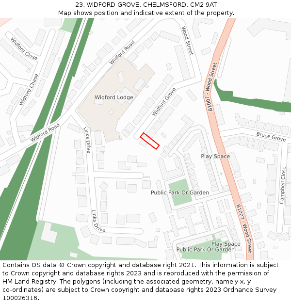 23, WIDFORD GROVE, CHELMSFORD, CM2 9AT: Location map and indicative extent of plot