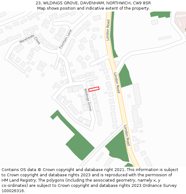 23, WILDINGS GROVE, DAVENHAM, NORTHWICH, CW9 8SR: Location map and indicative extent of plot