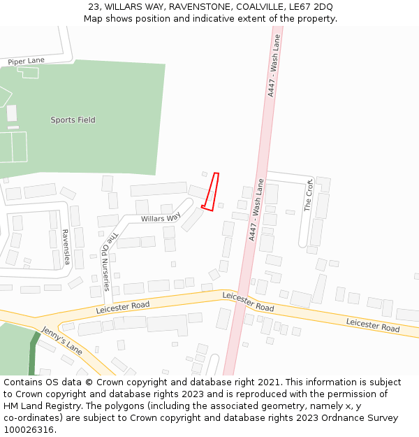 23, WILLARS WAY, RAVENSTONE, COALVILLE, LE67 2DQ: Location map and indicative extent of plot