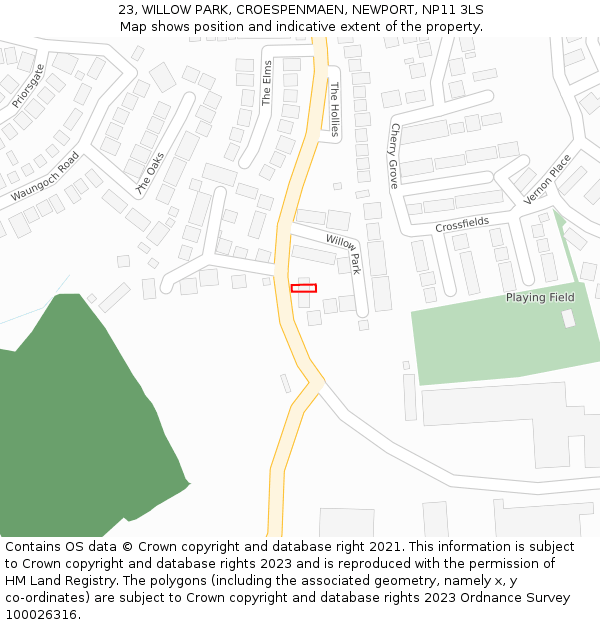 23, WILLOW PARK, CROESPENMAEN, NEWPORT, NP11 3LS: Location map and indicative extent of plot