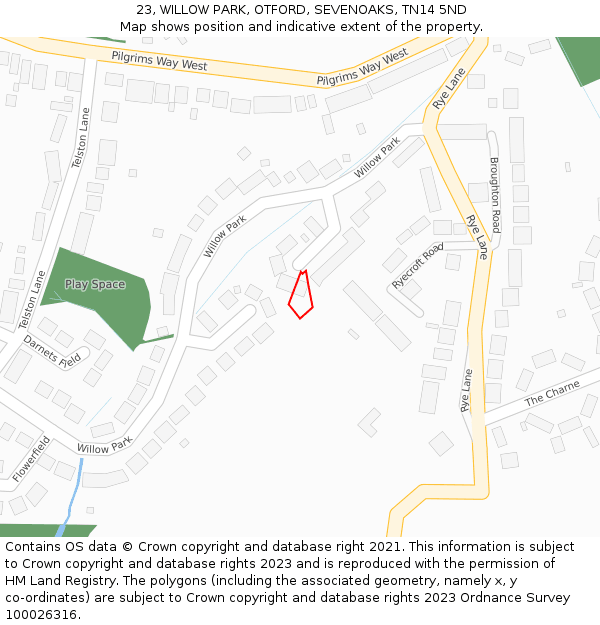 23, WILLOW PARK, OTFORD, SEVENOAKS, TN14 5ND: Location map and indicative extent of plot