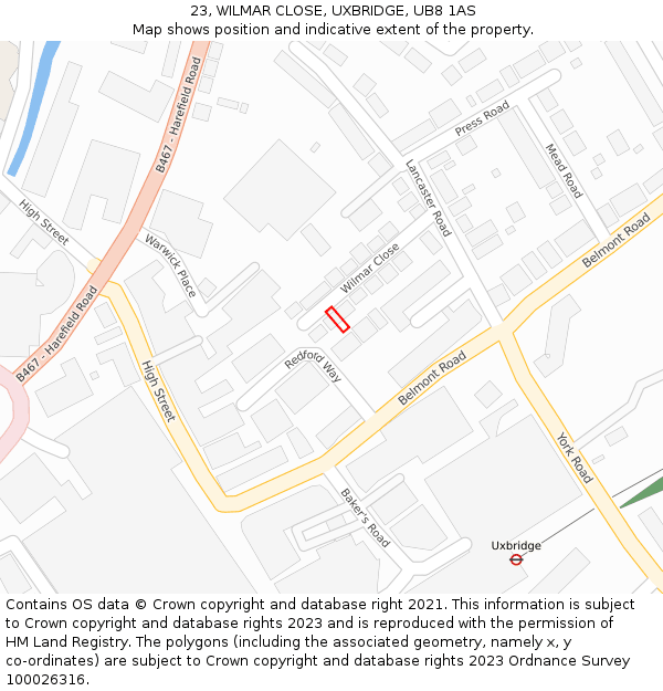 23, WILMAR CLOSE, UXBRIDGE, UB8 1AS: Location map and indicative extent of plot