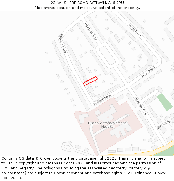 23, WILSHERE ROAD, WELWYN, AL6 9PU: Location map and indicative extent of plot