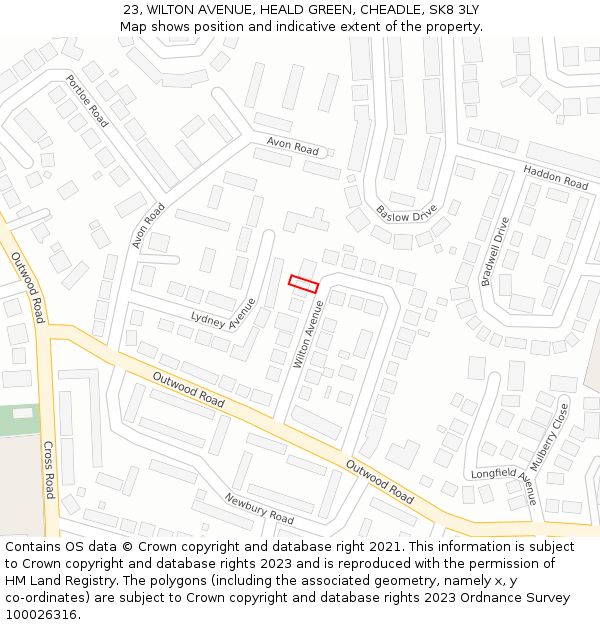 23, WILTON AVENUE, HEALD GREEN, CHEADLE, SK8 3LY: Location map and indicative extent of plot