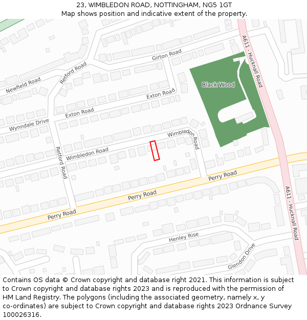 23, WIMBLEDON ROAD, NOTTINGHAM, NG5 1GT: Location map and indicative extent of plot