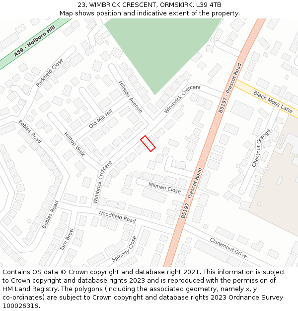 23, WIMBRICK CRESCENT, ORMSKIRK, L39 4TB: Location map and indicative extent of plot