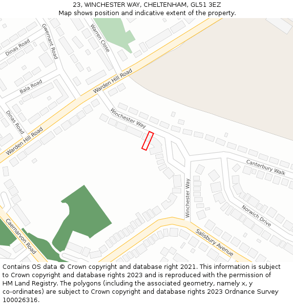 23, WINCHESTER WAY, CHELTENHAM, GL51 3EZ: Location map and indicative extent of plot