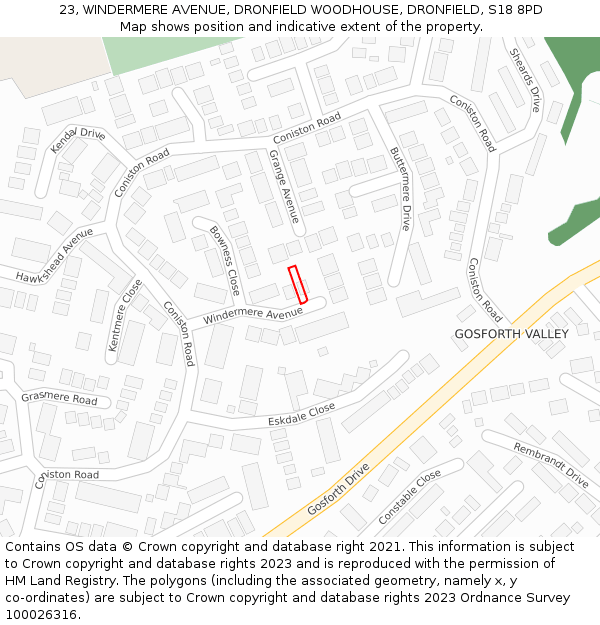 23, WINDERMERE AVENUE, DRONFIELD WOODHOUSE, DRONFIELD, S18 8PD: Location map and indicative extent of plot