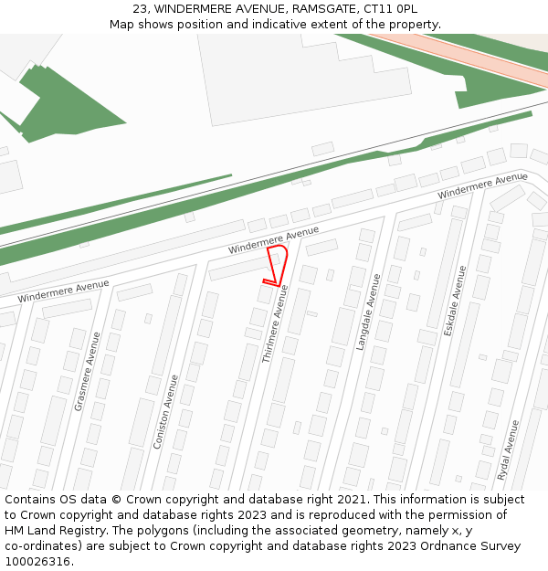 23, WINDERMERE AVENUE, RAMSGATE, CT11 0PL: Location map and indicative extent of plot