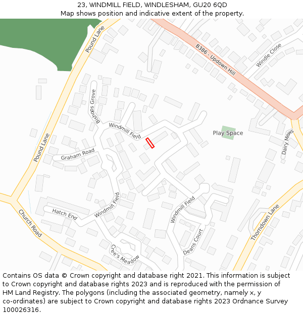 23, WINDMILL FIELD, WINDLESHAM, GU20 6QD: Location map and indicative extent of plot