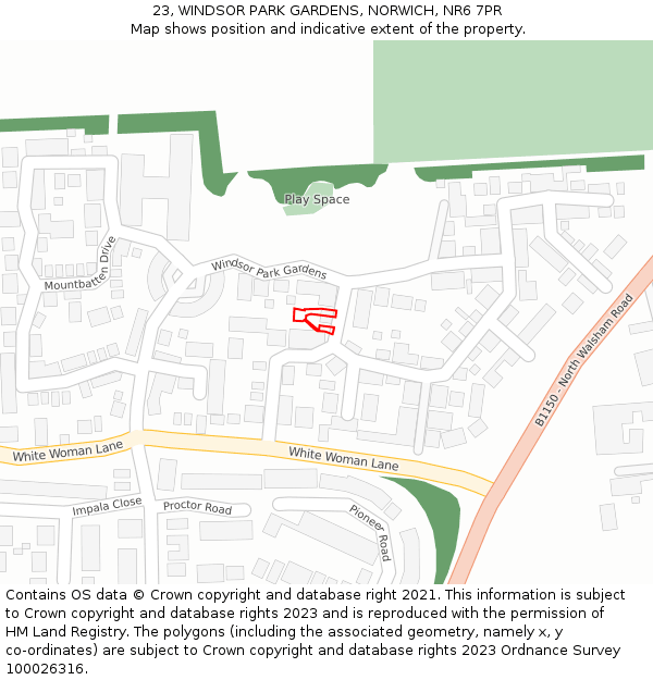 23, WINDSOR PARK GARDENS, NORWICH, NR6 7PR: Location map and indicative extent of plot