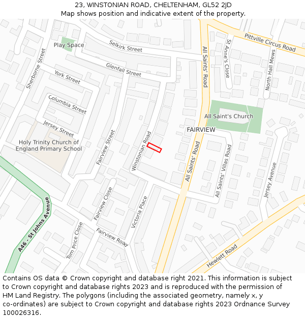 23, WINSTONIAN ROAD, CHELTENHAM, GL52 2JD: Location map and indicative extent of plot