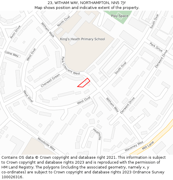 23, WITHAM WAY, NORTHAMPTON, NN5 7JY: Location map and indicative extent of plot