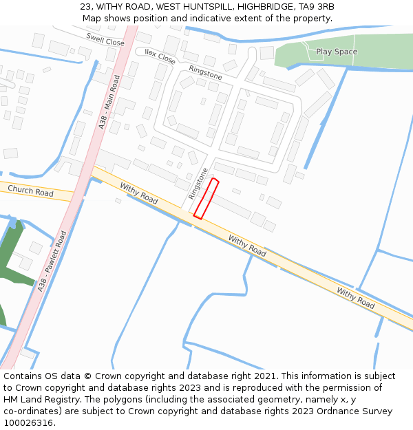 23, WITHY ROAD, WEST HUNTSPILL, HIGHBRIDGE, TA9 3RB: Location map and indicative extent of plot