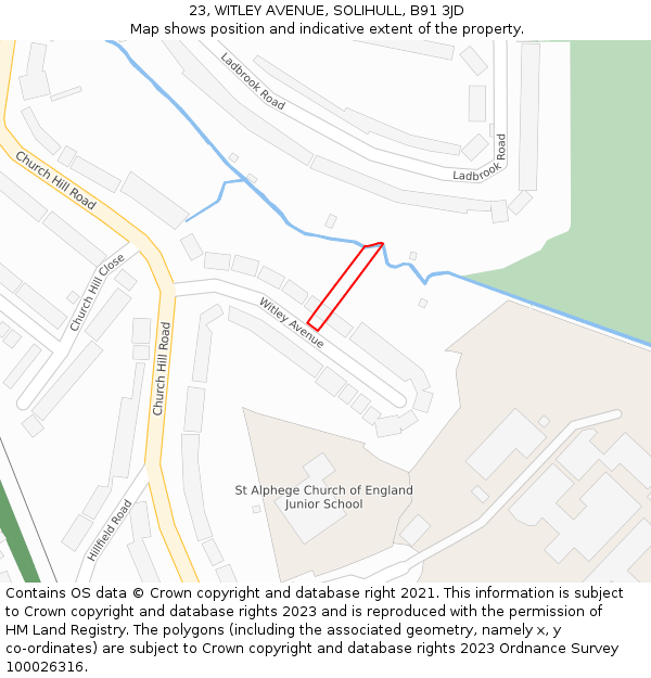 23, WITLEY AVENUE, SOLIHULL, B91 3JD: Location map and indicative extent of plot