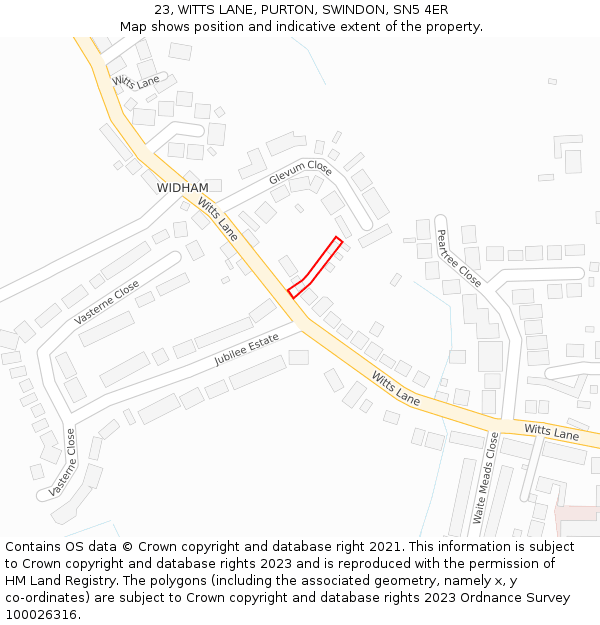 23, WITTS LANE, PURTON, SWINDON, SN5 4ER: Location map and indicative extent of plot