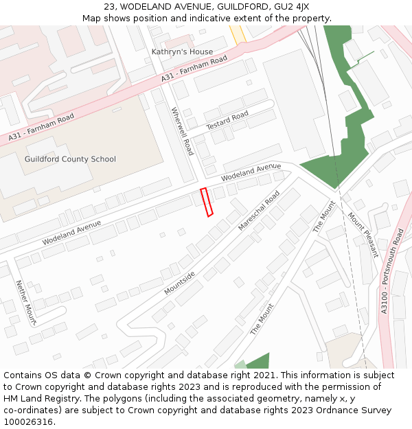 23, WODELAND AVENUE, GUILDFORD, GU2 4JX: Location map and indicative extent of plot