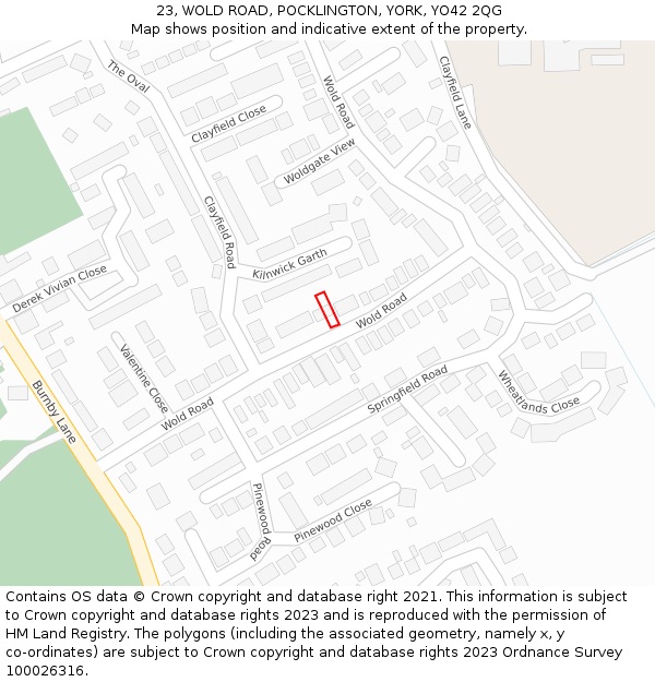 23, WOLD ROAD, POCKLINGTON, YORK, YO42 2QG: Location map and indicative extent of plot