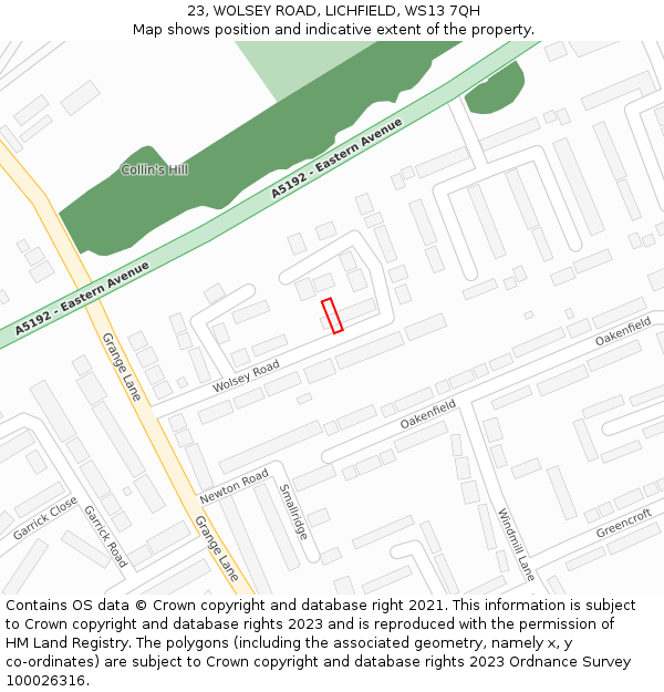 23, WOLSEY ROAD, LICHFIELD, WS13 7QH: Location map and indicative extent of plot