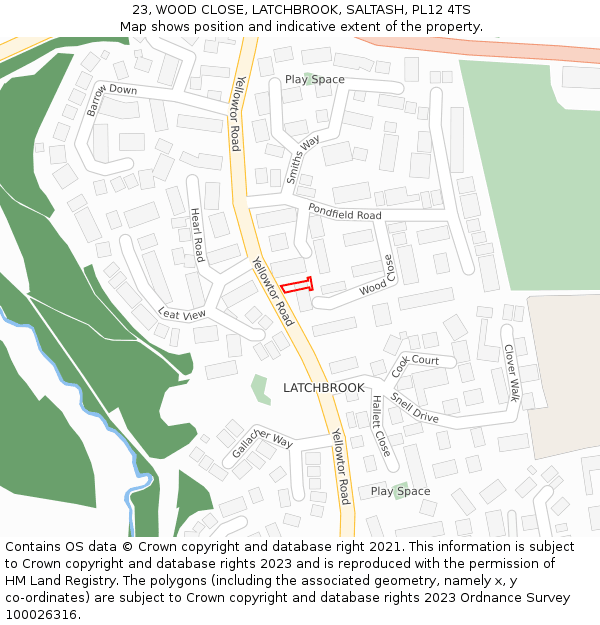 23, WOOD CLOSE, LATCHBROOK, SALTASH, PL12 4TS: Location map and indicative extent of plot