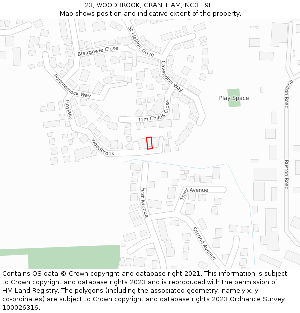 23, WOODBROOK, GRANTHAM, NG31 9FT: Location map and indicative extent of plot