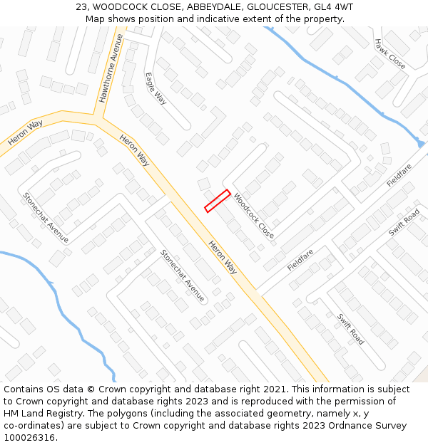 23, WOODCOCK CLOSE, ABBEYDALE, GLOUCESTER, GL4 4WT: Location map and indicative extent of plot