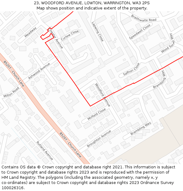 23, WOODFORD AVENUE, LOWTON, WARRINGTON, WA3 2PS: Location map and indicative extent of plot