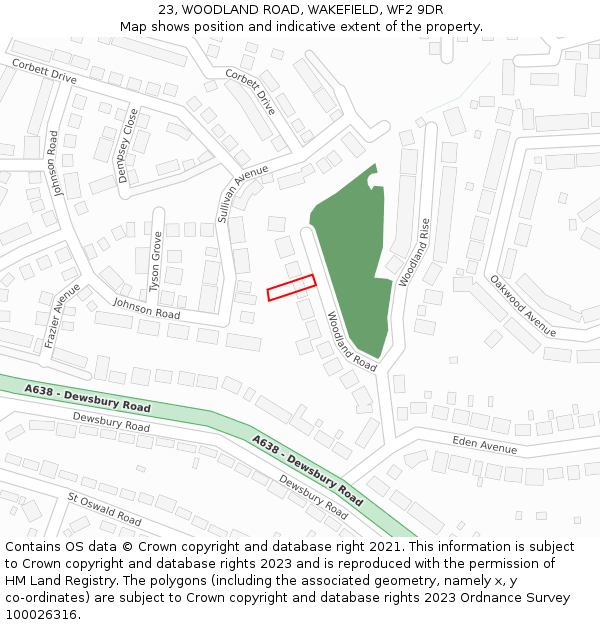 23, WOODLAND ROAD, WAKEFIELD, WF2 9DR: Location map and indicative extent of plot