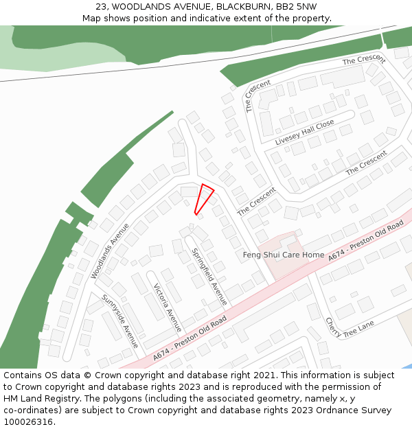 23, WOODLANDS AVENUE, BLACKBURN, BB2 5NW: Location map and indicative extent of plot