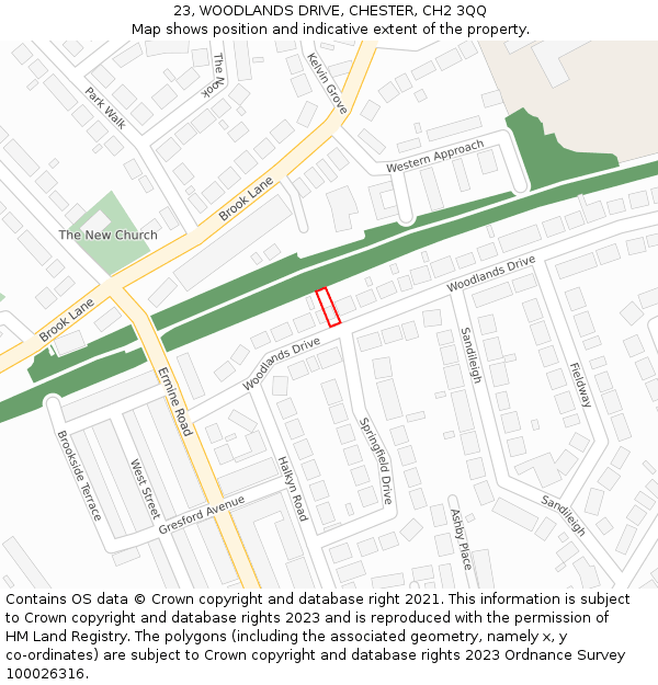 23, WOODLANDS DRIVE, CHESTER, CH2 3QQ: Location map and indicative extent of plot