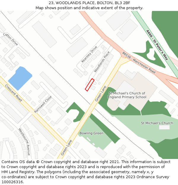 23, WOODLANDS PLACE, BOLTON, BL3 2BF: Location map and indicative extent of plot