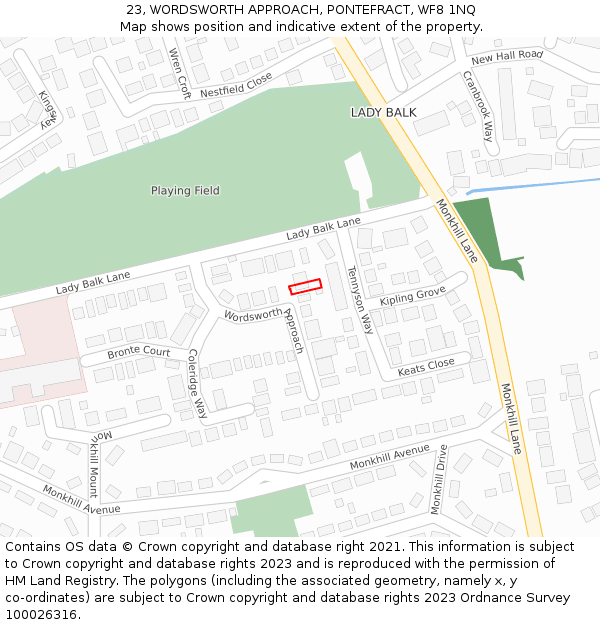 23, WORDSWORTH APPROACH, PONTEFRACT, WF8 1NQ: Location map and indicative extent of plot